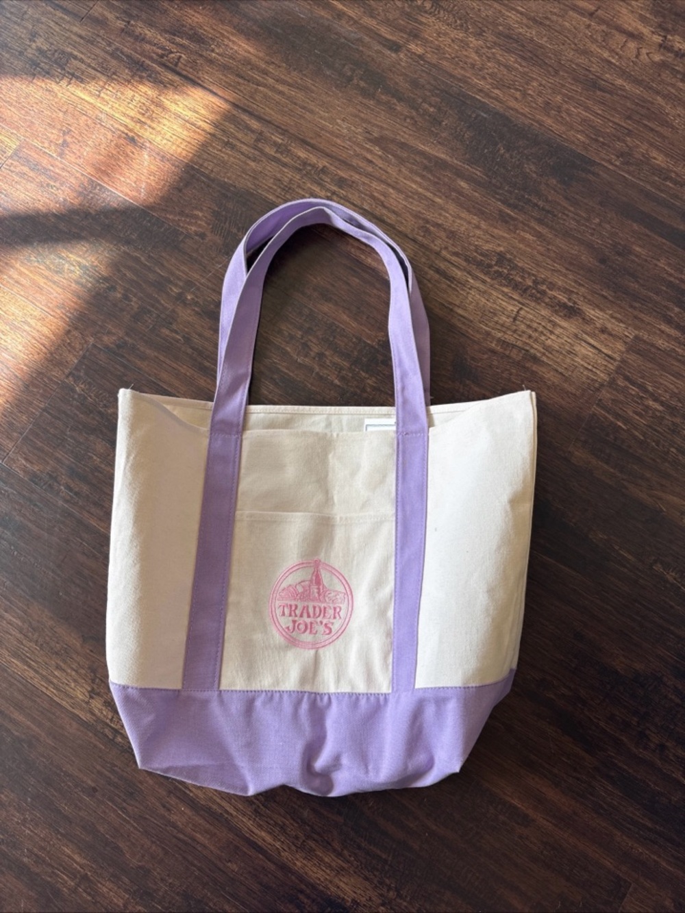 Lavender & Cream Canvas Tote Bag big trader Joe